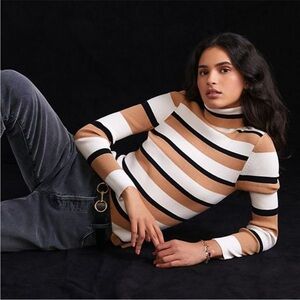 Maeve Anthropologie Striped Tan and Black  Shirt NEW!